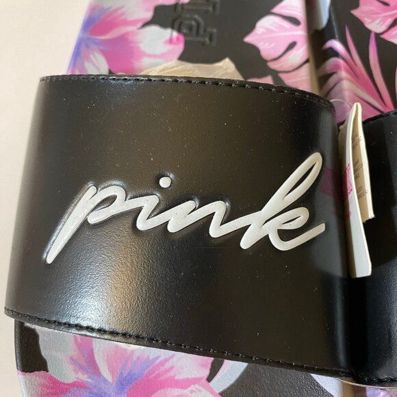 VS Pink M 7-8 Floral Print Logo Slides - Picture 2 of 10